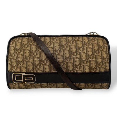 Dior Trotter 2way One Shoulder Clutch Bag CD Logo Brown Canvas Leather Auth
