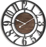 Wanduhr Groß 35 Cm Modern Schwarz Metall Walnuss Lautlos Deko Wohnzimmer