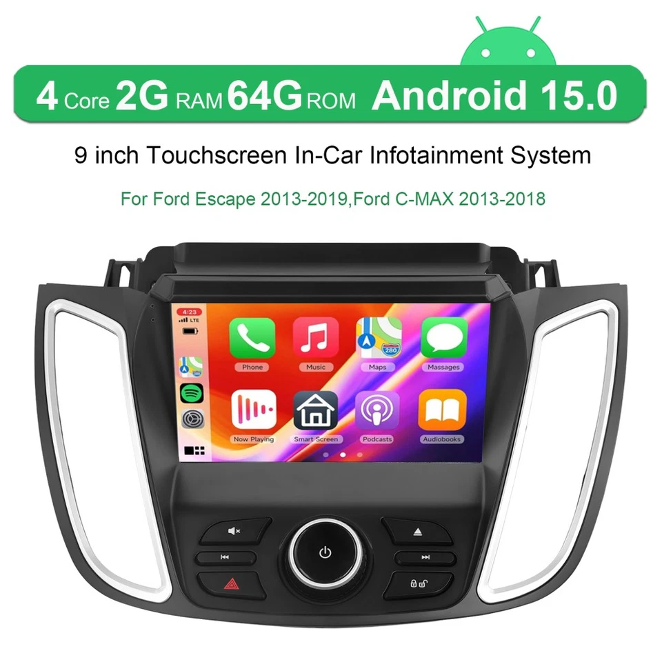 Rádio estéreo automotivo 9" para Ford Escape 2013-2019 C-MAX Android 15.0 GPS WIFI 2+64GB - Imagem 2 de 4