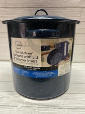 Blue ~ Granite Ware 15.5 Qt Steamer Pot w Lid & Steamer Insert ~ Dishwasher Safe