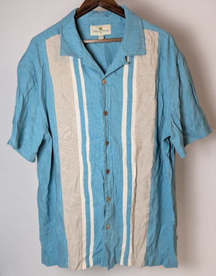 Island Shores blau & creme gestreiftes Hawaiihemd Herren XXL Urlaub