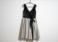 Allure Bridal Dress Sz 14 Black Lace Bodice Champagne Satin A Line Formal