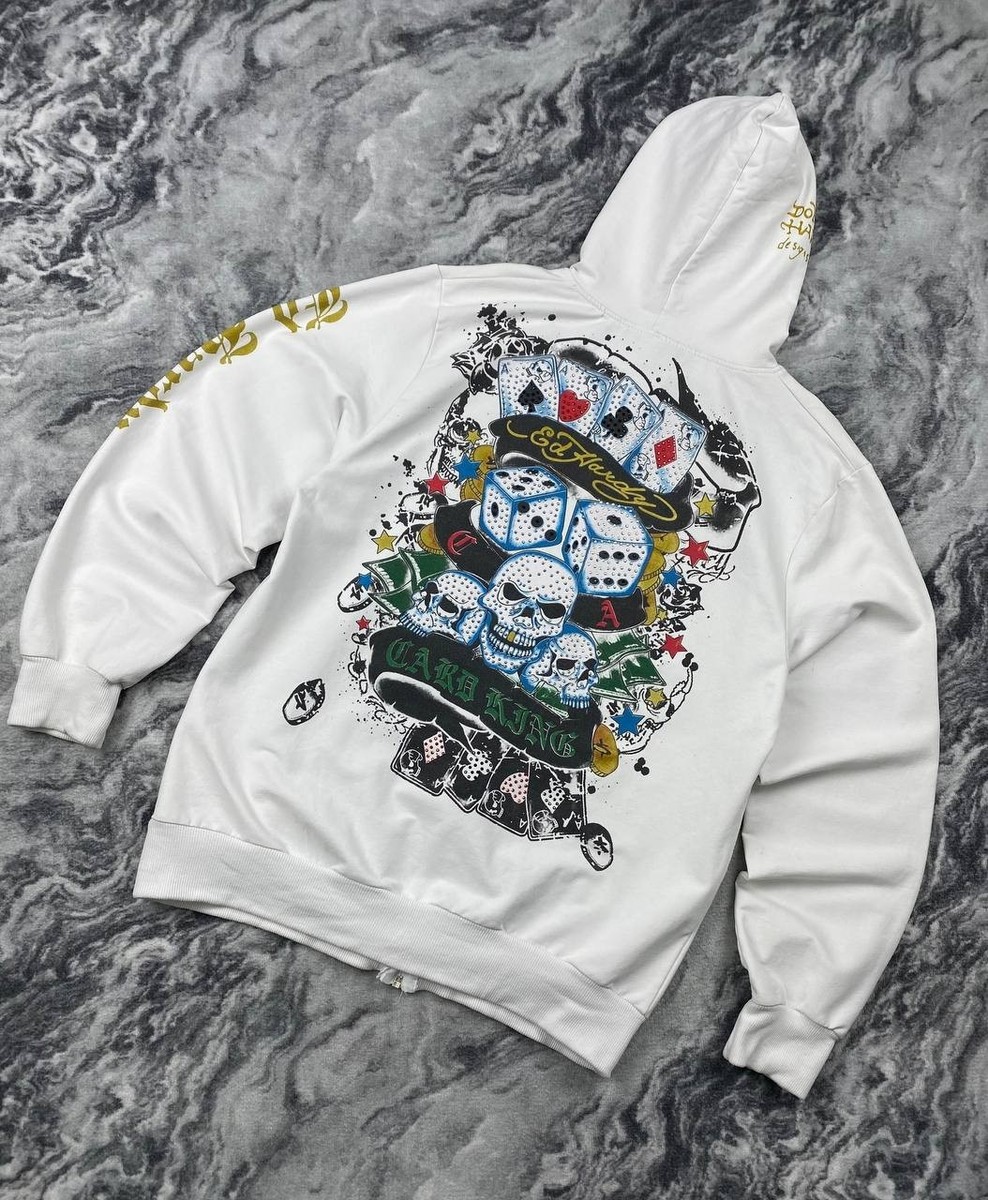 Vintage Ed Hardy By Christian Audigier Zip Up Hoodie Big Logo Men