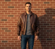 Brown Aviator A-2 Flight Real Cowhide Leather Bomber Jacket [USA duty paid]