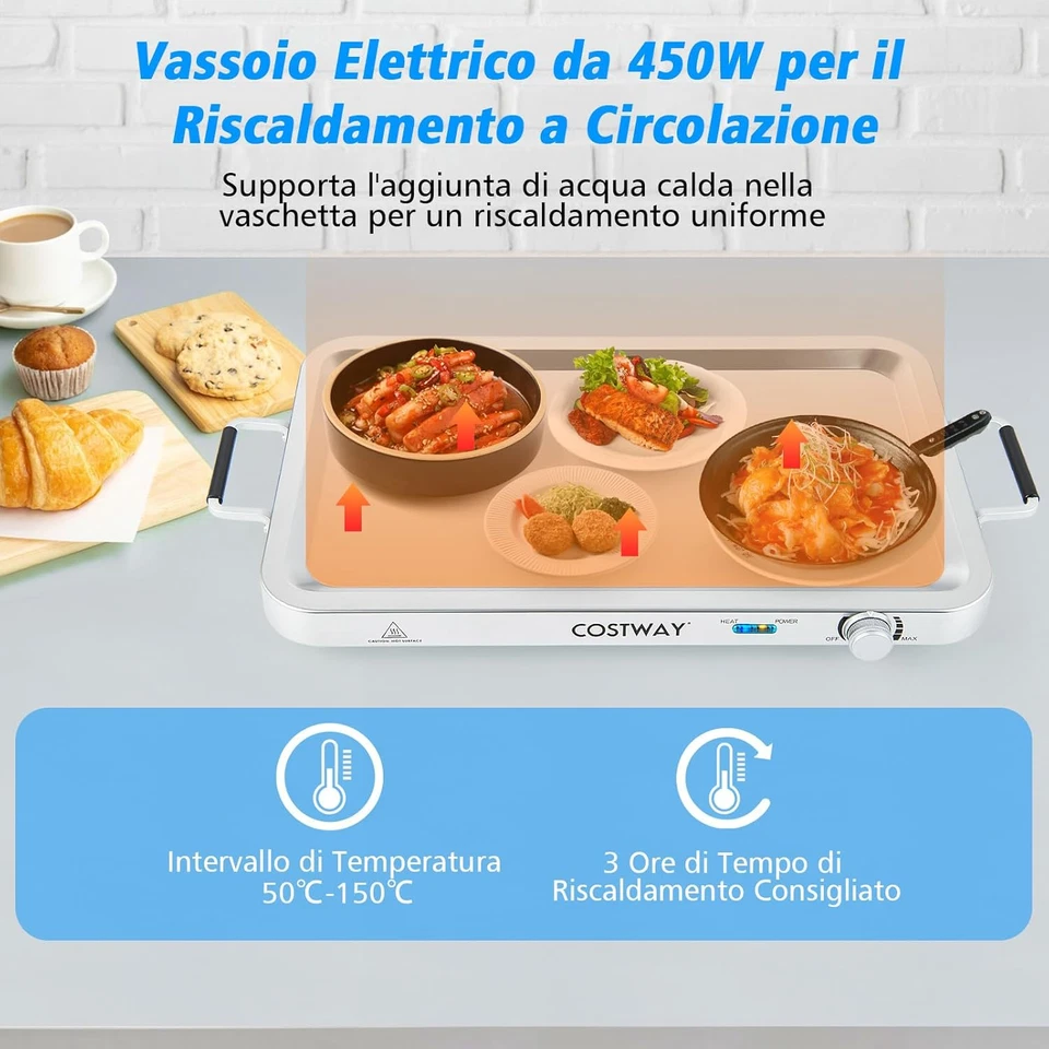 Scaldavivande Elettrico 9L 450W, Vassoio Riscaldante Elettrico, Temperatura Rego - Immagine 3 di 4