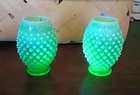 1940's Fenton Green Uranium Opalescent  Mini Vase Pair.