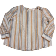 Lauren Conrad Women’s Linen Blend Striped Long Sleeve Top Size Small Buttons
