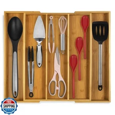 Purawood Kitchen Drawer Organizer - Expandable Utensil Drawer Org