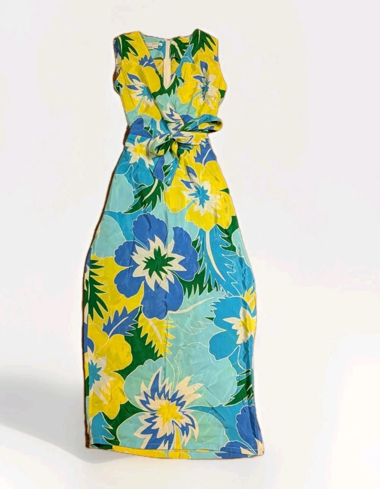 Maxi Vestido Maggy London 100% Seda Floral Talla 4 Retro Estilo Vintage Hawaiano  Foto 2 de 4