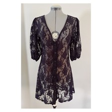 VTG Delia's Sz L Black Stretch Lace Goth Skater Mini Dress