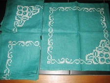 6 Vintage Linen, Hand Embroidered, Never-Used, Cross-Stitch Napkins
