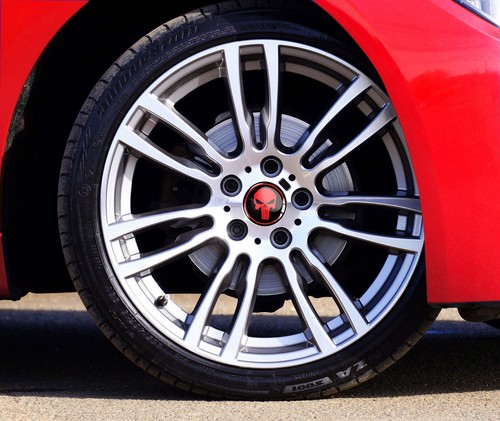 4 x 70mm Silicone Stickers For Wheel Center Centre Hub Caps Badge Skull Red - Picture 3 of 4