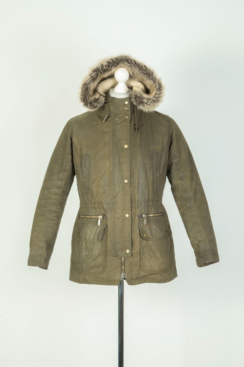 Ladies Barbour Kelsall Hooded Olive Wax Cotton Jacket Size UK 14