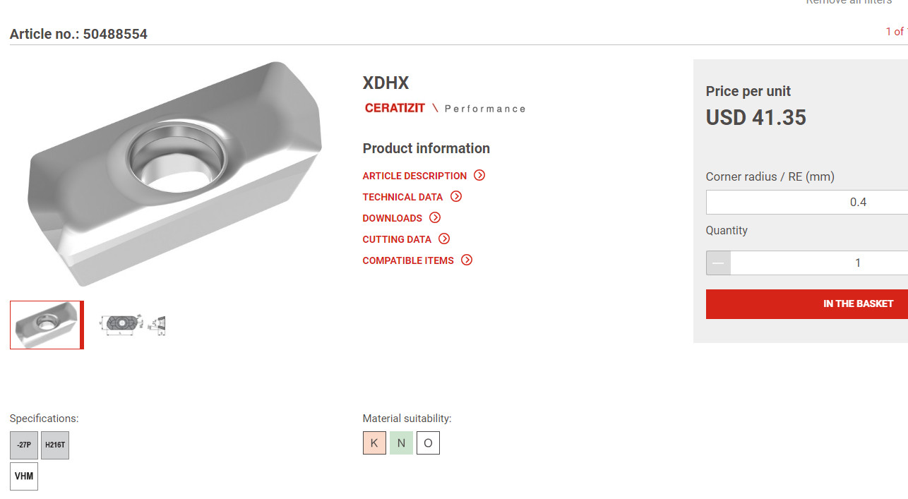 CERATIZIT WNT CARBIDE MILLING INSERT XDHX190404FR-27P H216T ALUMINUM NEW 10 pcs.