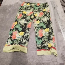 Citron Santa Monica Women's Medium Black Floral Print Wide-Leg Cropped Pants