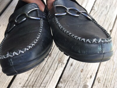 Ecco Black Leather Slip On Shoes Loafers Flats Women display picture 1