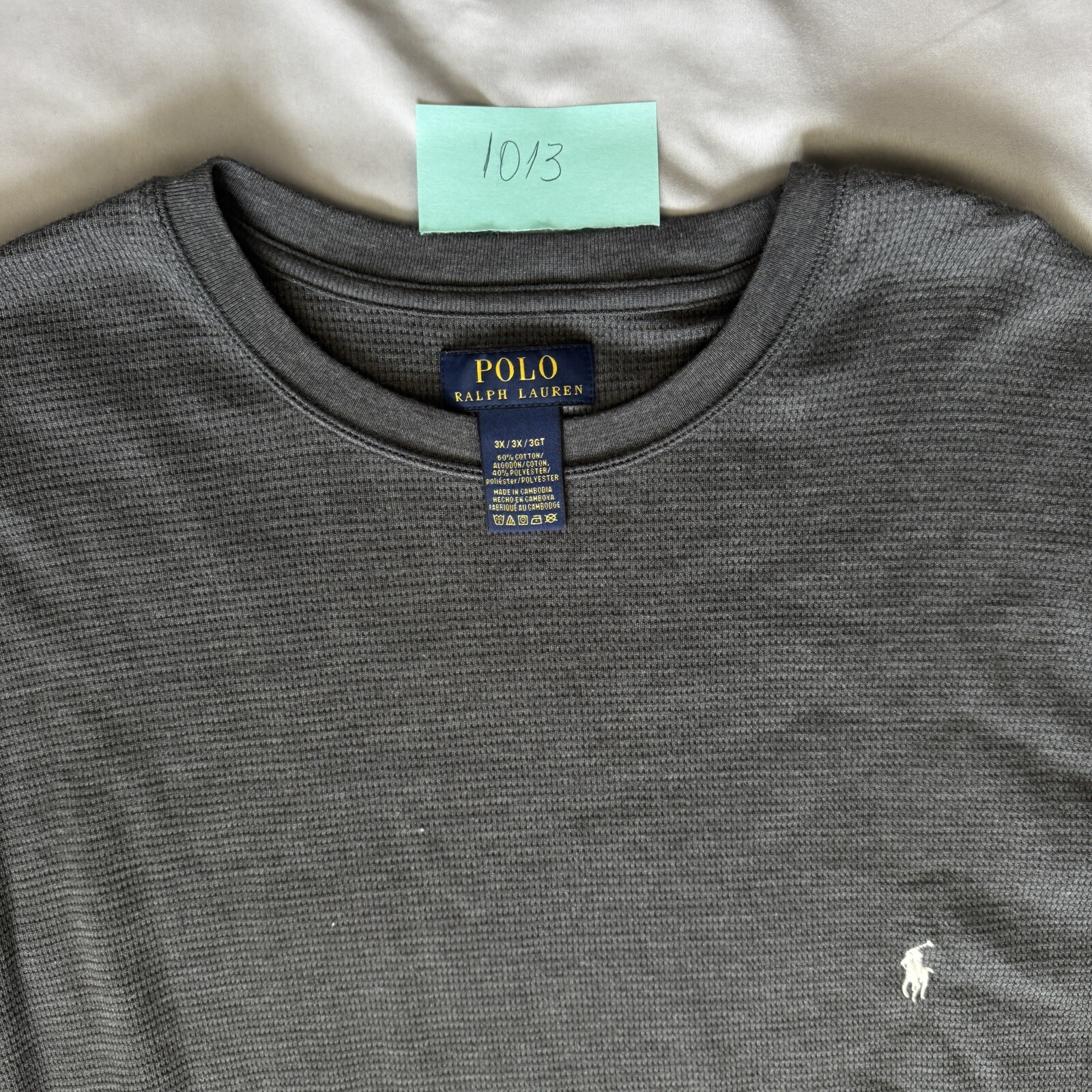 Polo Ralph Lauren Waffle Maglia Camicia Termica Uomo M Grigio Manica Lunga Pony