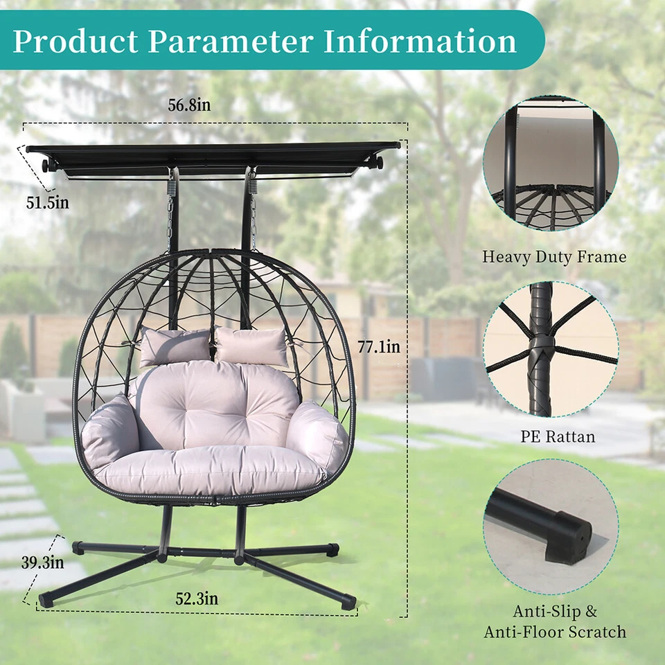 Silla Huevo Doble Columpio con Soporte Cojín Silla Colgante Hamaca Silla Foto 4 de 4