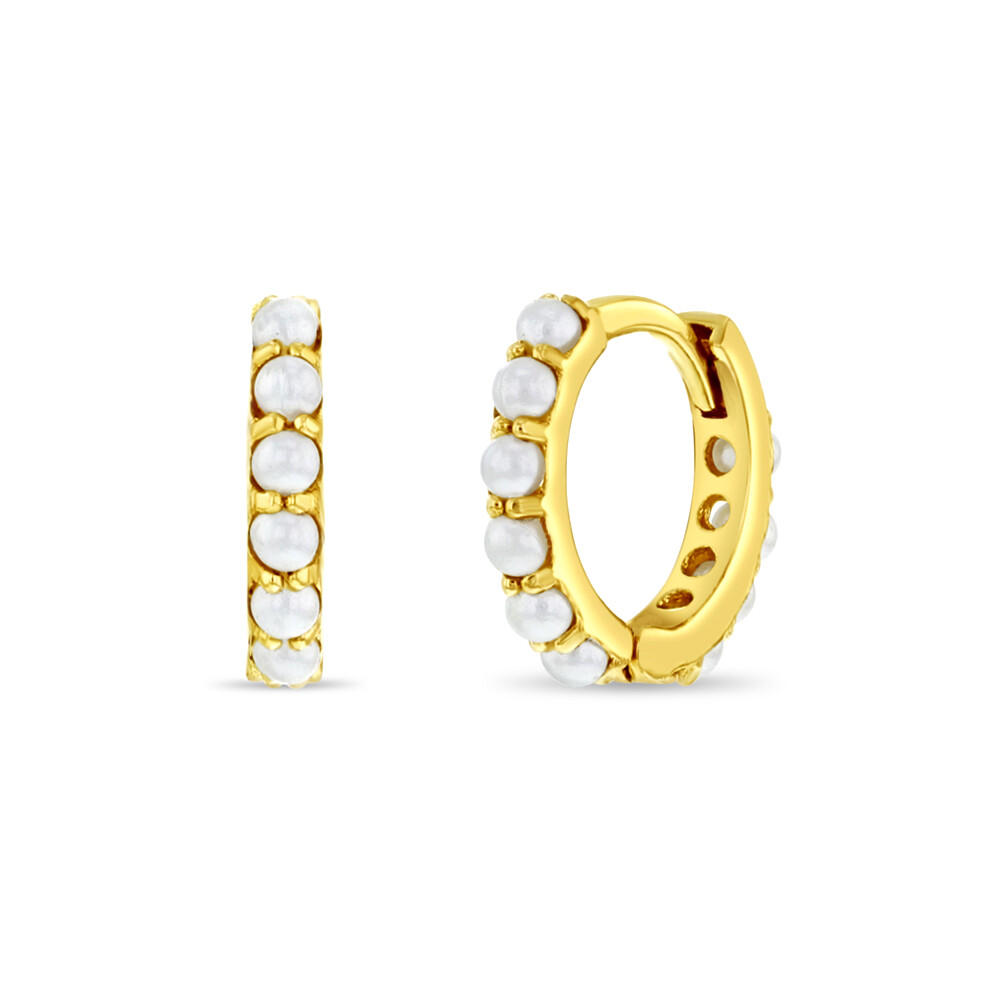 Diminuto Perla Huggie 7mm Bebé/Niño / Niños Pendientes Aro - 14k Dorado