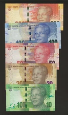 SOUTH AFRICA 10 20 50 100 200 Rand 2015 P-138b-142b Sign: Kganyago, UNC Full Set