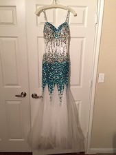 Prom or Formal Dress Turquoise  White - Size 2