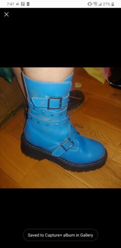 Steve Madden Sarge Blue Leather Combat Platform Zip Y2k Chunky Mid Calf Boots 10 - Picture 7 of 11