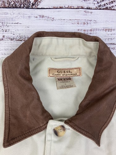 Vtg Guess Classics Chore Coat Men’s Sz L Tan Pockets Hunting Canvas 80s 90s - Picture 3 of 5
