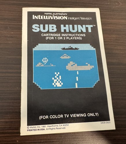 Sub Hunt IntelliVision Mattel Electronics #3408 Gamers Gatefold CIB USA - Picture 8 of 10