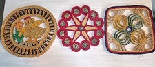 Lote 3 De Colección Rafia Paja Remache Caliente Almohadilla Ratán Mimbre Colorido Boho Decoración de Pared