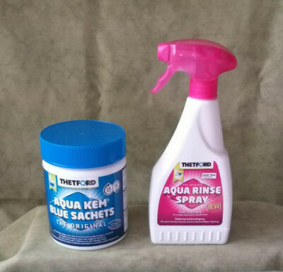 Thetford Aqua Kem Blue 15 Sachets + Aqua Rinse Spray  2er Set Camping WC