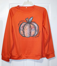Womens L Orange Pumpkin Fall Halloween Sweatshirt Top NWT