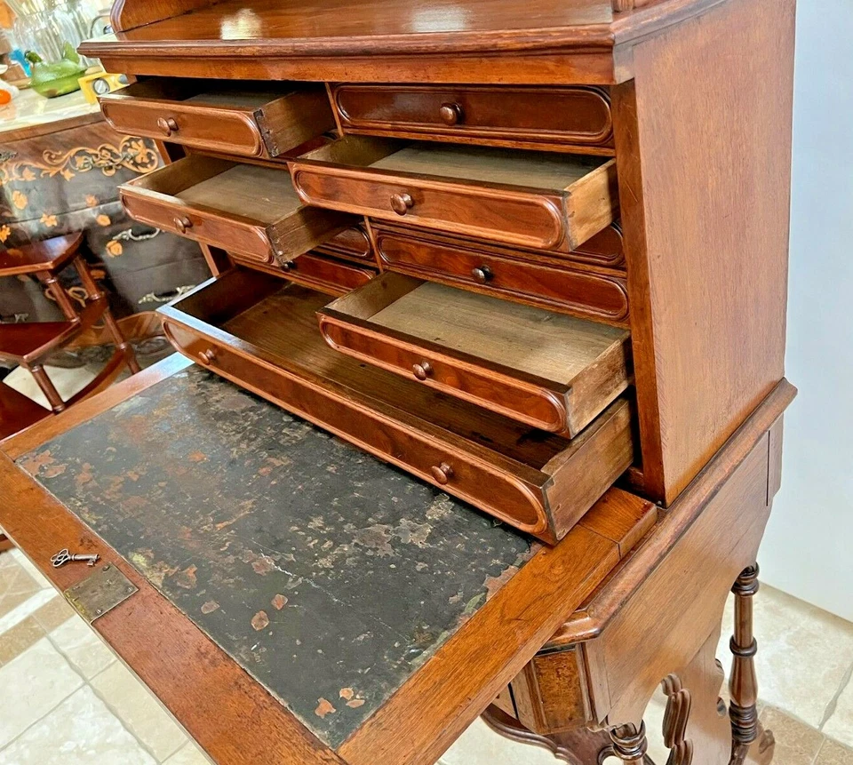 Victorian Artists Secretary Desk Organizer Mirror Top Shelves Locking 12 Drawers - Image 4 of 4