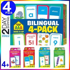 Spanish English Flash Cards Bilingual Vocabulary Phrases Numbers for Kids 4 Pack