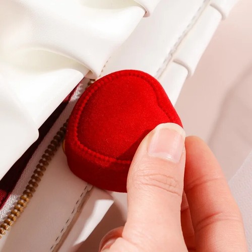 Red Velvet Heart Ring Box New Jewelry Display Case Holder Gift Storage - Picture 12 of 24