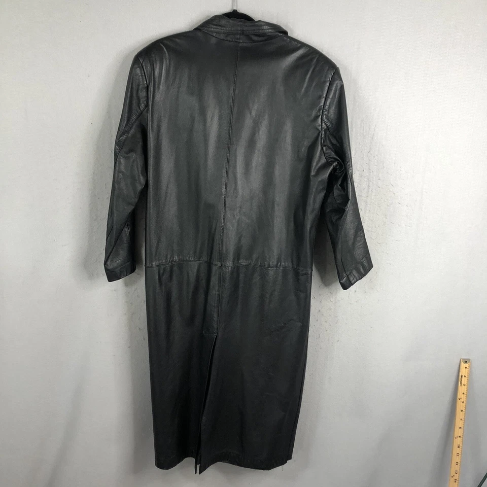 Винтажное мужское пальто Charles Klein средний размер черная кожа полная длина готическая эммо - Изображение 2 из 4