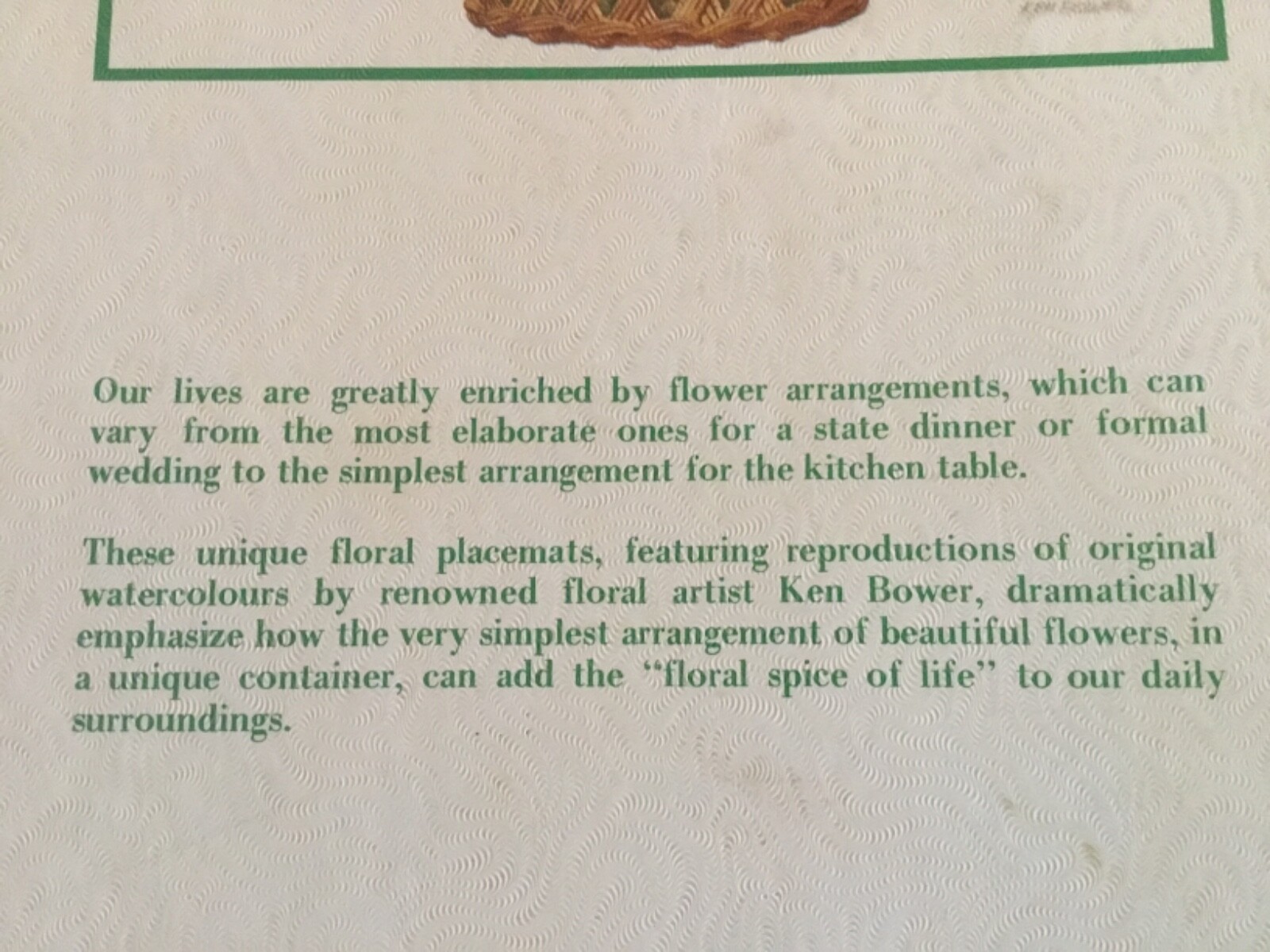 Floral Flair Designs VINTAGE Ken Bower LILIES Plastic Coated Placemats  SET of 6