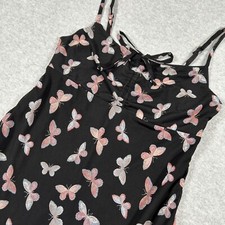 No Comment Butterfly Print Dress Womens M Black Y2K Babydoll Feminine Ruffle