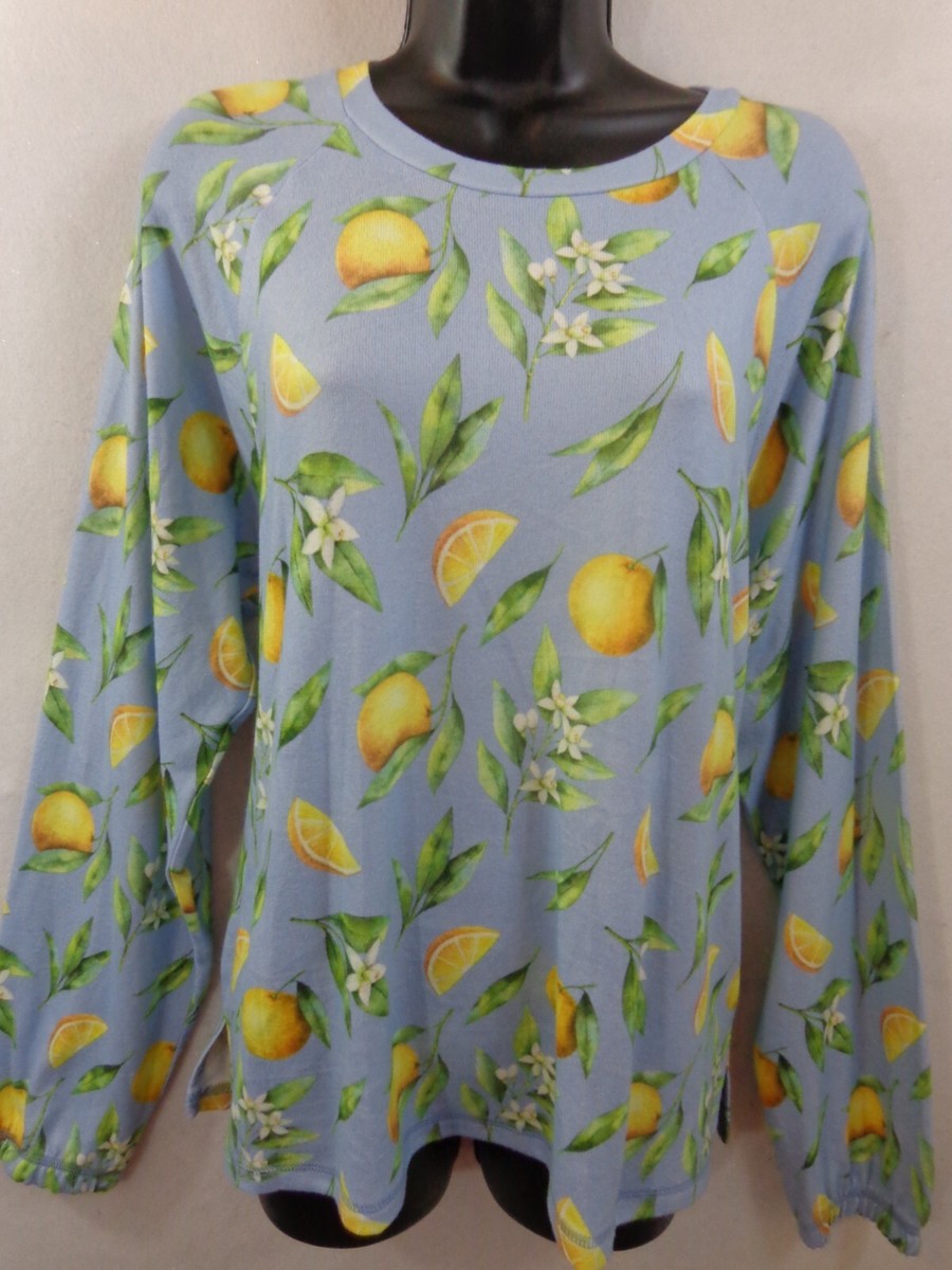Salvage Pajama Top Women's L Blue Fleece Long Sleeve New With