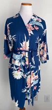 Flora by Flora Nikrooz Belted Short Robe, Soft Lightweight, Navy Floral, Small