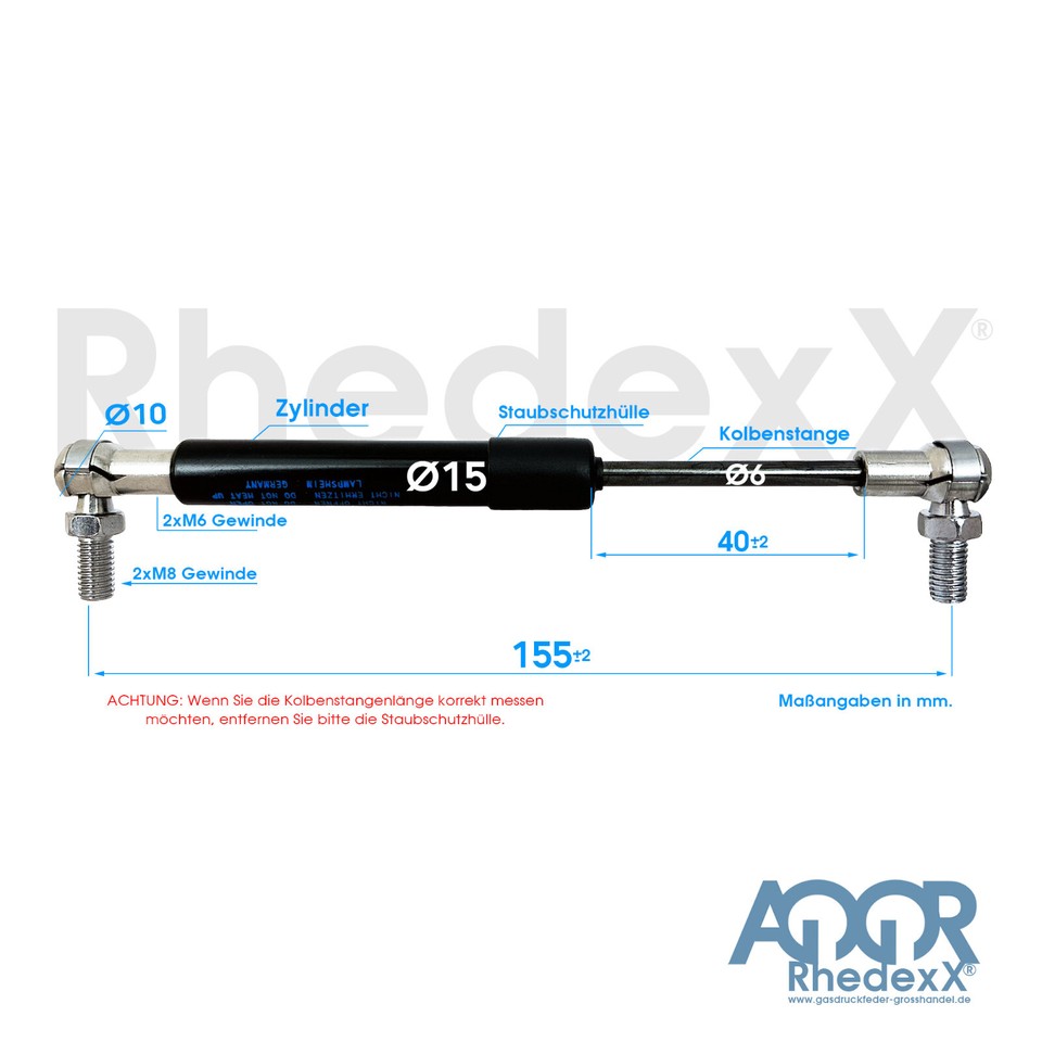 RhedexX Gasdruckfeder 435mm - M6 Gelenkauge 50-800N Kraft