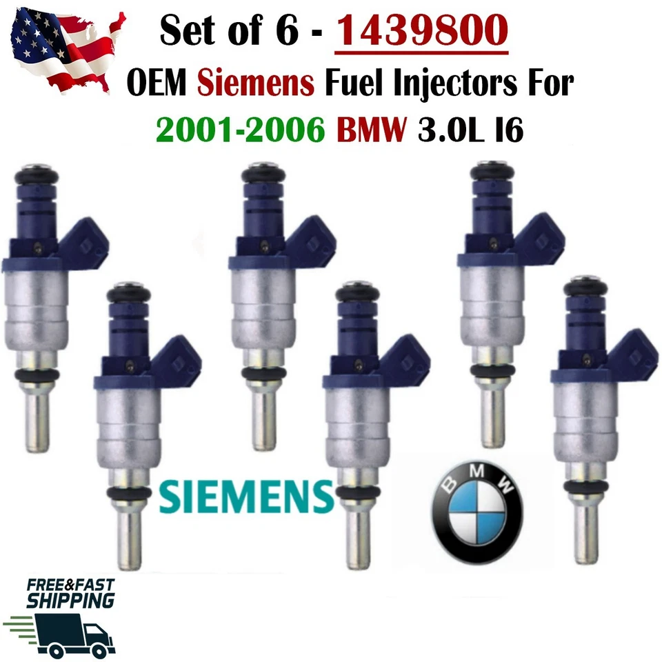 Inyectores de combustible Siemens x6 HP de actualización OEM para BMW 2001-2006 3,0 L V6 MPN#1439800 Foto 3 de 4