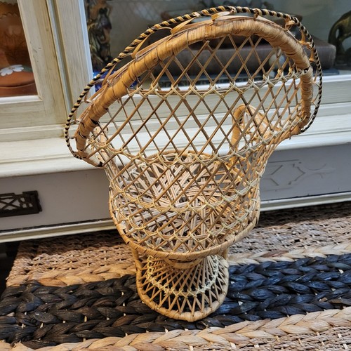 Vintage Mini Peacock Wicker Rattan Chair 16” Doll Plant Stand Boho Decor - Picture 5 of 7