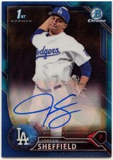 2016 Bowman Draft Chrome JORDAN SHEFFIELD Blue Wave Ref Auto /150 DODGERS