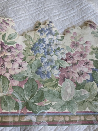 Pink Blue Flower Floral Textured Sculptured Scalloped Wallpaper Border 1 Rolls - Picture 5 of 8