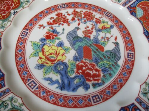 ANTIQUE 12 1/4" ARITA-IMARI WARE GOLD TRIM-SCALOPED PORCELAIN PECOCK PLATE-JAPAN - Picture 2 of 12