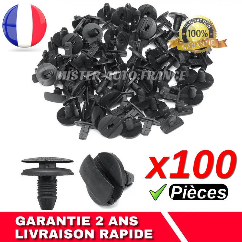 Agrafe de fixation pare-choc pour Peugeot 206 et 307 en plastique noir lot de 100 pièces
