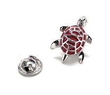 Sea Turtle Pin Tropical Turtle Lapel Pin 3D Ocean Silver Trim Red