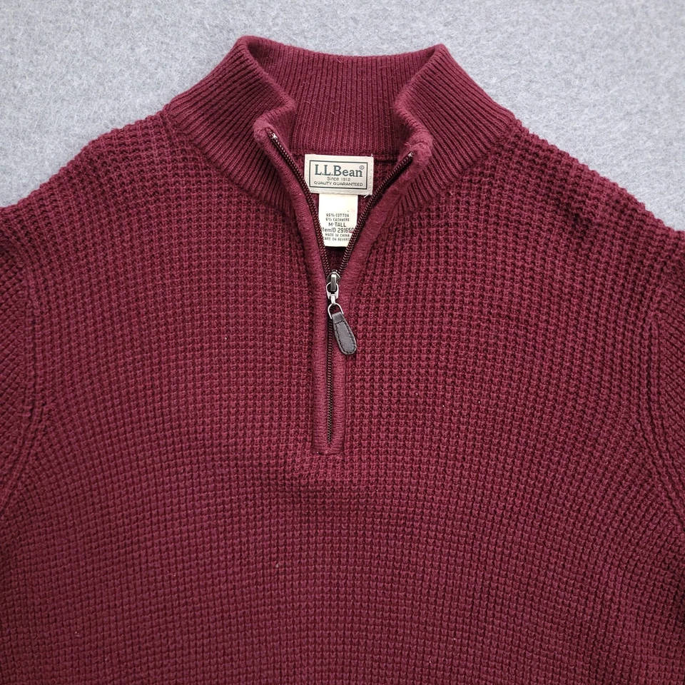 LL Bean Sweater Medium Tall Waffle Knit Fisherman Cashmere Blend Pullover Men - Image 2 of 4