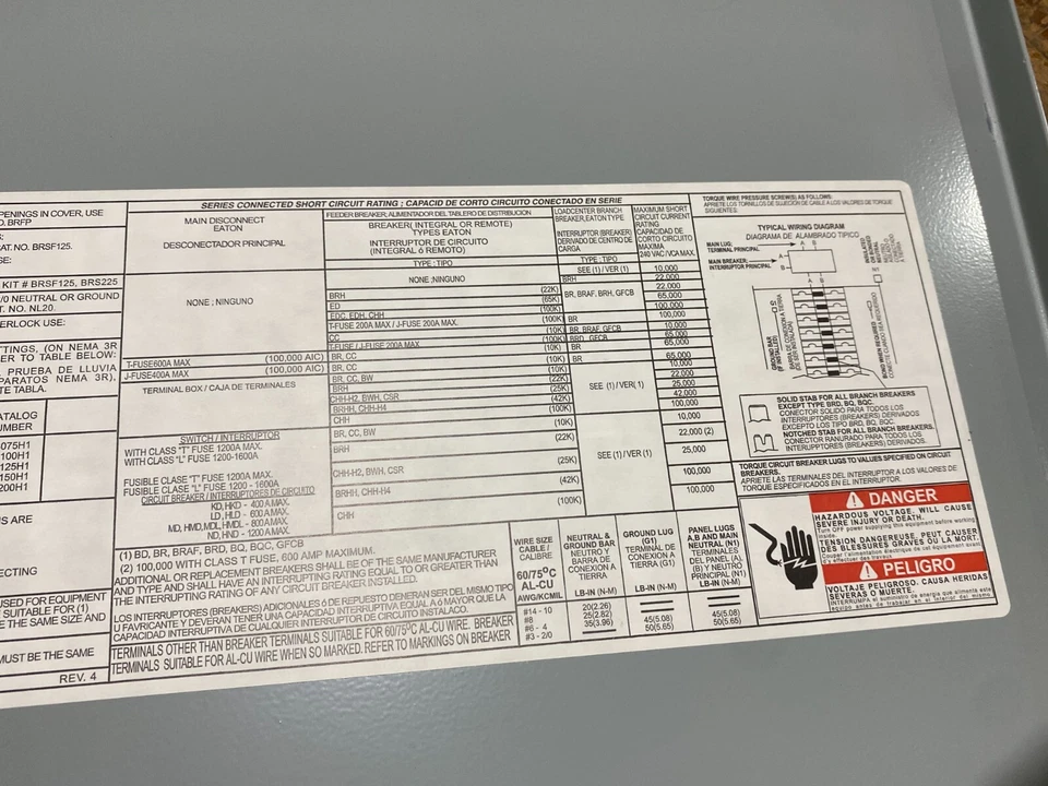 Eaton BR1224N125R Load Center 125A 120/240V 1PH 3W 12 Space 3R Encl Outdoor NOS - Image 3 of 4