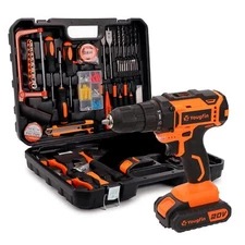 118 Pcs Power Tool Combo Kit with 20V Cordless Drill 3/8" 2 Pack 1.5Ah Batter...